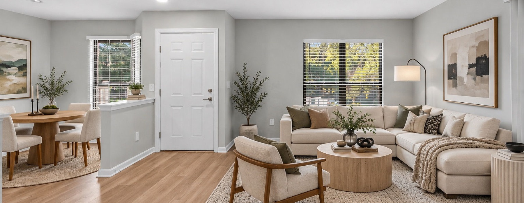 a living room with a fireplace